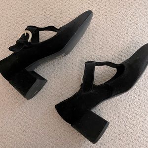 Anthropologie black buckle block heels